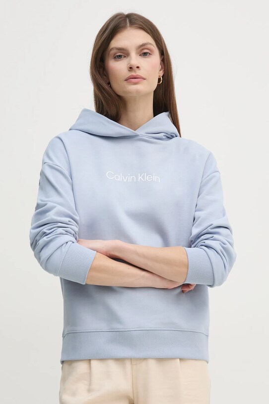 Бавовняна кофта Calvin Klein з капюшоном блакитний K20K205449