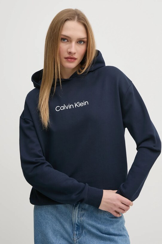Бавовняна кофта Calvin Klein з капюшоном темно-синій K20K205449