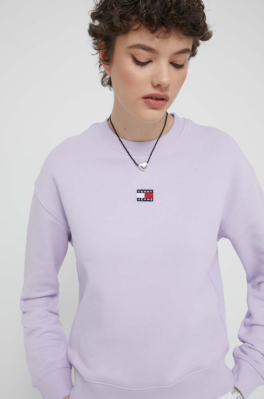 Bavlněná mikina Tommy Jeans fialová DW0DW17325