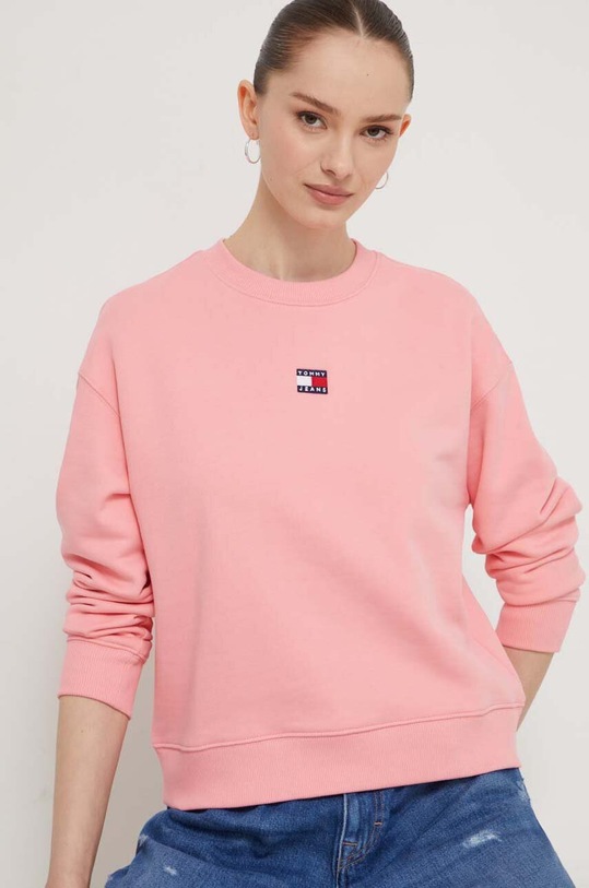 Tommy Jeans bluza bawełniana aplikacja różowy DW0DW17325