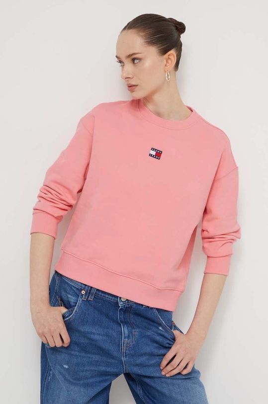 Tommy Jeans bluza bawełniana różowy DW0DW17325