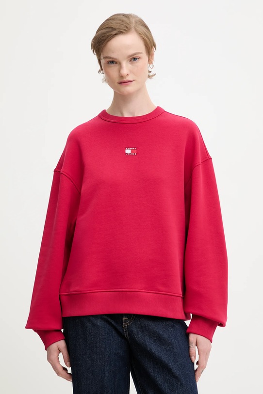 Βαμβακερή μπλούζα Tommy Jeans χωρίς κουκούλα ροζ DW0DW17325