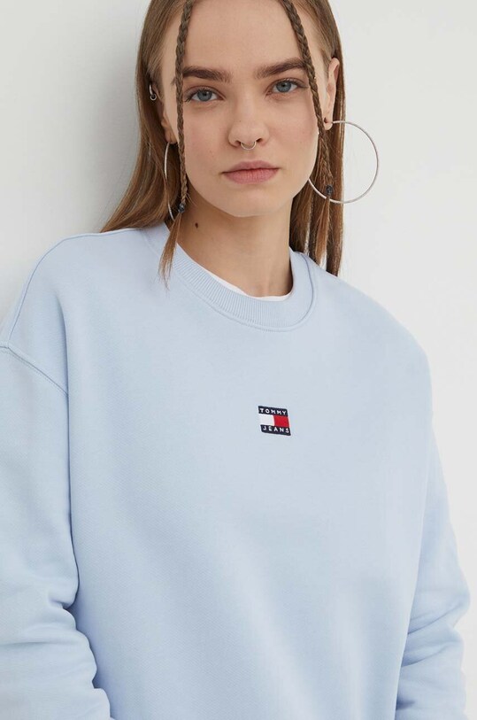 Бавовняна кофта Tommy Jeans без капюшона блакитний DW0DW17325