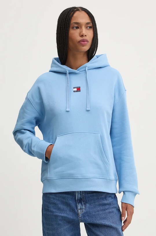 Bavlněná mikina Tommy Jeans s kapucí modrá DW0DW17326