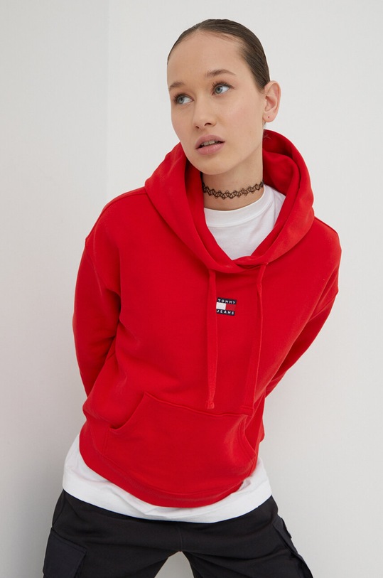 Tommy Jeans bluza bawełniana z kapturem czerwony DW0DW17326