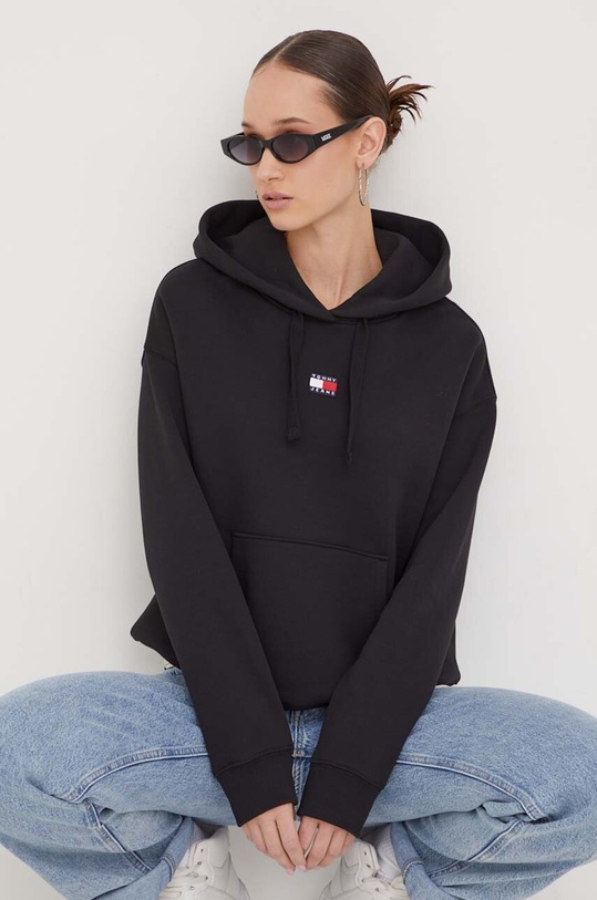 Tommy Jeans pamut melegítőfelső pamut fekete DW0DW17326