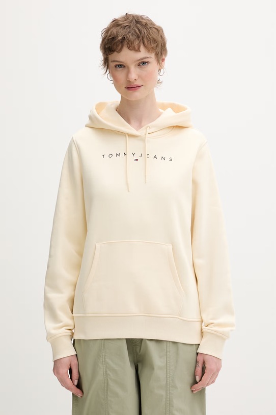 Tommy Jeans mikina s kapucňou dámska bavlnená s elastanom béžová DW0DW17324