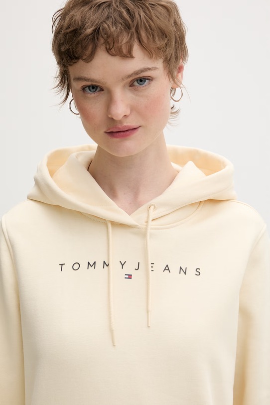 Tommy Jeans mikina s kapucňou dámska bavlnená s elastanom béžová DW0DW17324