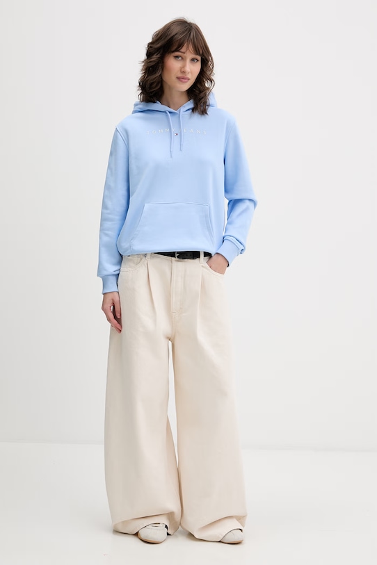 Tommy Jeans bluza z kapturem damska bawełniana z elastanem DW0DW17324 niebieski SS26