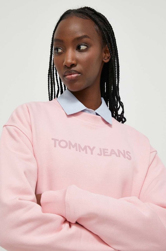 Bavlněná mikina Tommy Jeans směs růžová DW0DW17327
