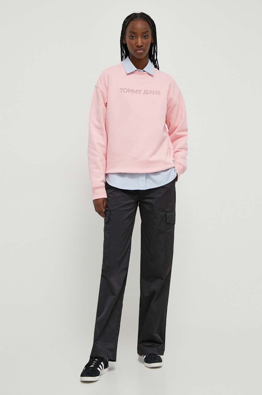 Bavlněná mikina Tommy Jeans DW0DW17327 růžová SS24