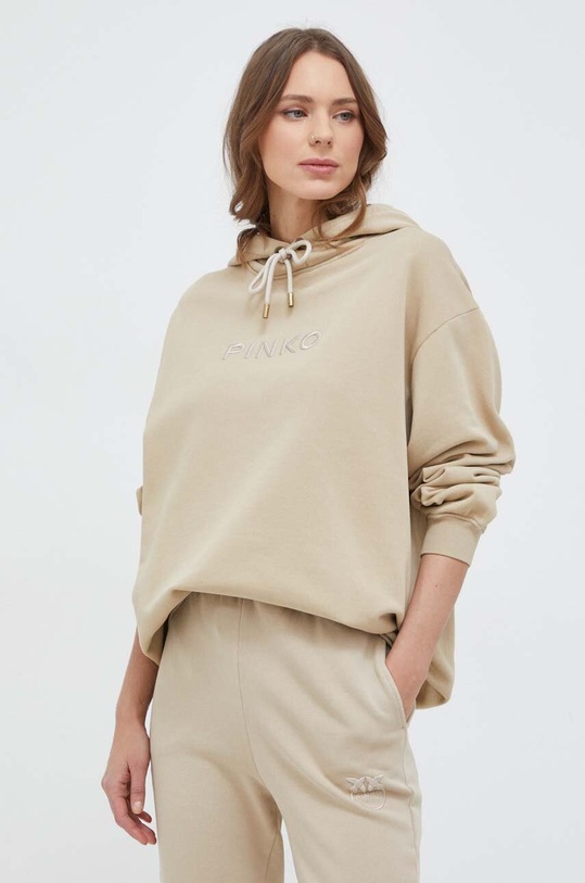 Pinko bluza bawełniana z kapturem beżowy 101685.A1N7