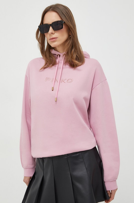 Pinko bluza bawełniana z kapturem różowy 101685.A1N7