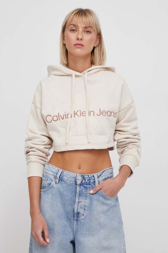 Bavlněná mikina Calvin Klein Jeans béžová J20J222540