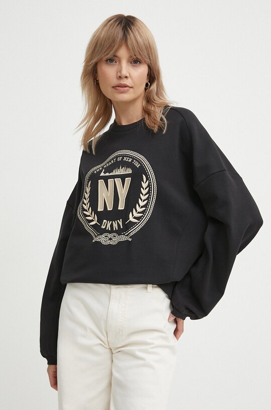Dkny hanorac de bumbac imprimeu negru D2A4A027