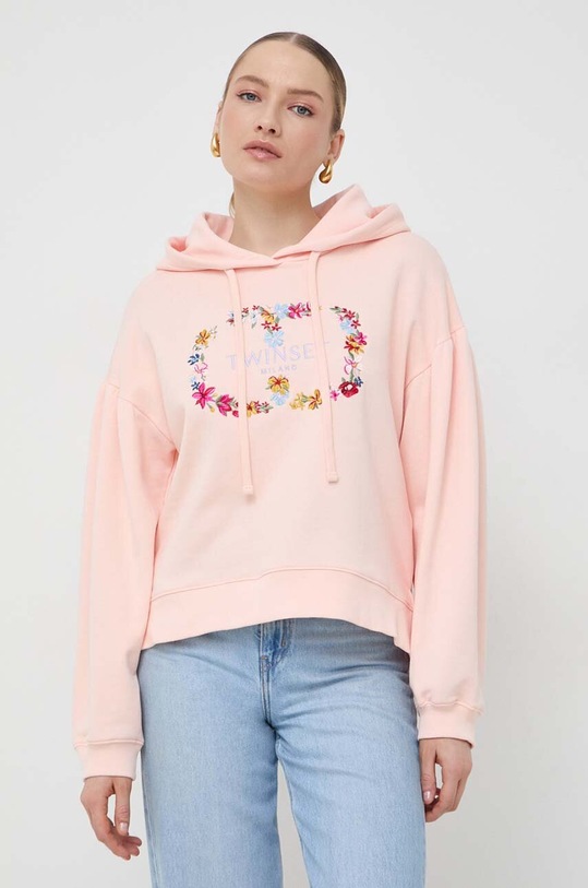 Twinset bluza bawełniana z kapturem różowy 241TP2670