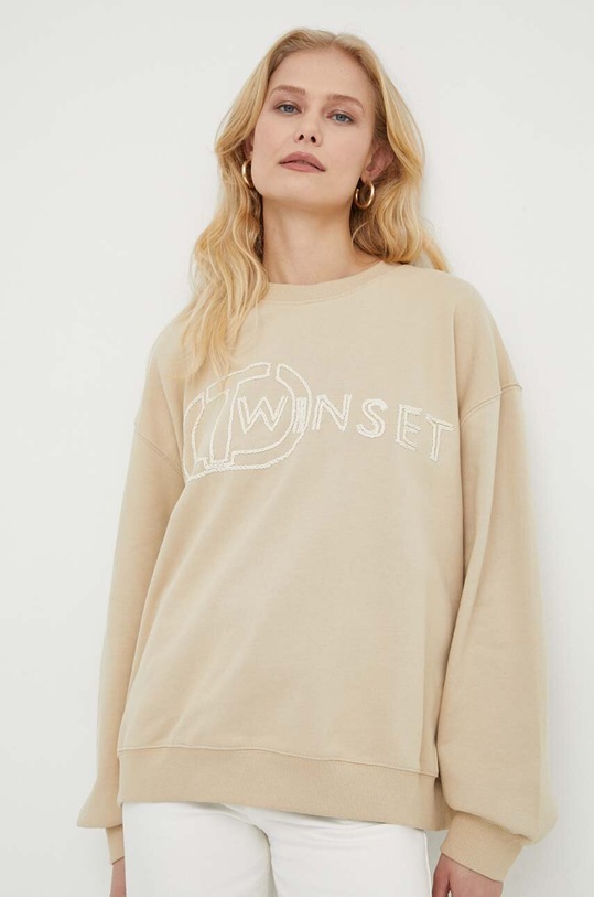Twinset bluza bawełniana aplikacja beżowy 241TP2490