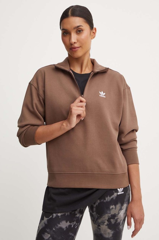adidas Originals felső Essentials Halfzip Sweatshirt aplikációval barna IR5938