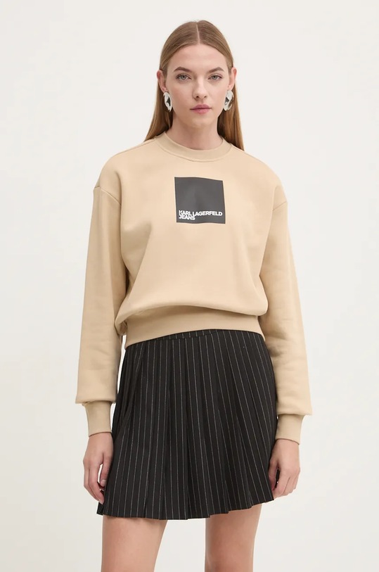 Mikina Karl Lagerfeld Jeans bez kapuce béžová 240J1807