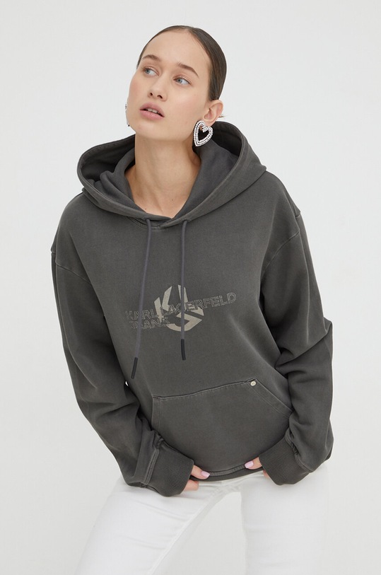 Karl Lagerfeld Jeans bluza bawełniana z kapturem szary 240J1802