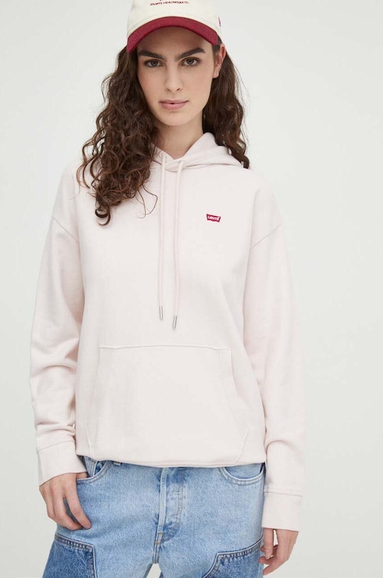 Bavlněná mikina Levi's s kapucí růžová 24693