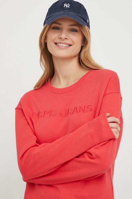 Βαμβακερή μπλούζα Pepe Jeans Hanna HANNA χωρίς κουκούλα κόκκινο PL581396