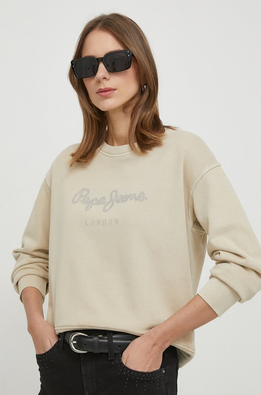 Pepe Jeans hanorac de bumbac imprimeu bej PL581402