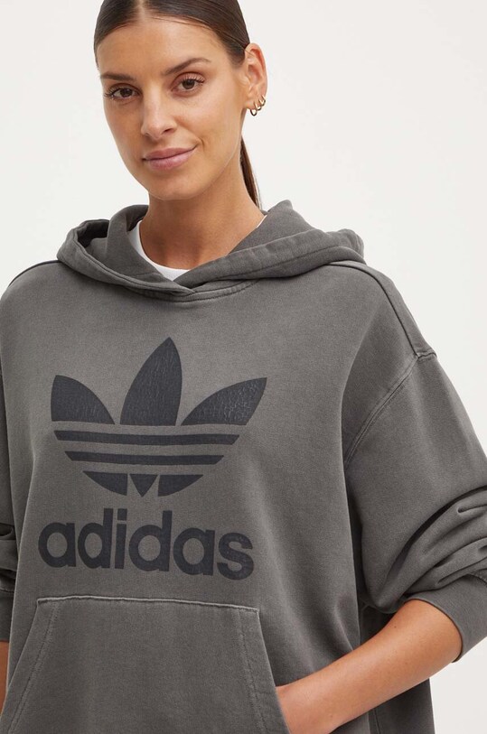 adidas Originals bluza bawełniana Washed Trefoil Hoody szary IN2269