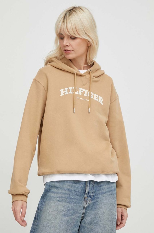 Tommy Hilfiger bluza bawełniana z kapturem beżowy WW0WW41236