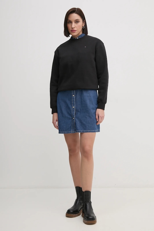 Βαμβακερή μπλούζα Tommy Hilfiger WW0WW41246 μαύρο SS25