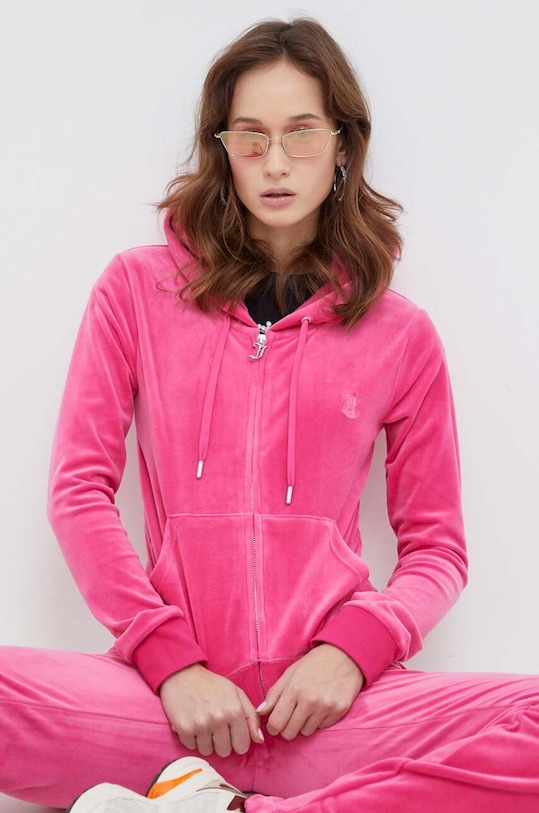 Juicy Couture bluza welurowa z elastanem różowy JCAP176.658
