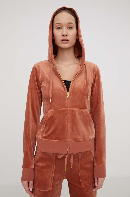 Juicy Couture bluza welurowa z kapturem brązowy JCAP176G.621