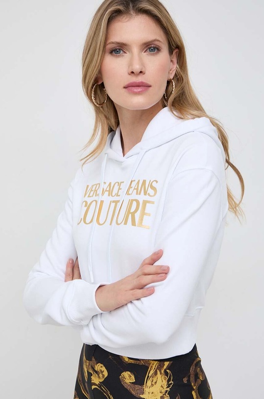 Bavlněná mikina Versace Jeans Couture s kapucí bílá 76HAIT04