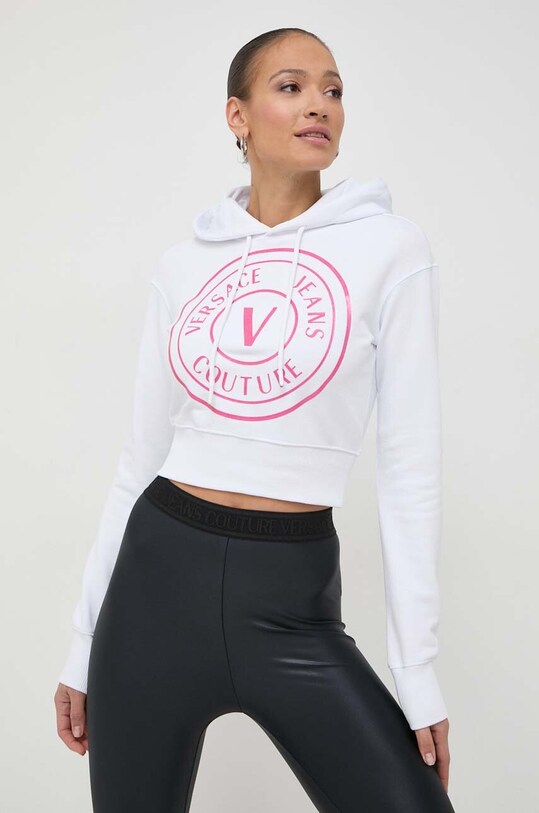 Бавовняна кофта Versace Jeans Couture з капюшоном білий 76HAIG05