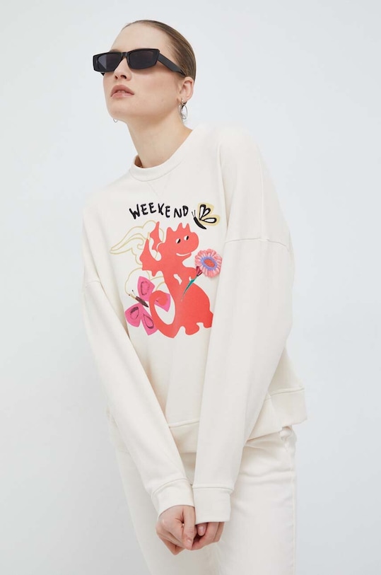 Bavlnená mikina Weekend Max Mara nášivka béžová 2415921041600