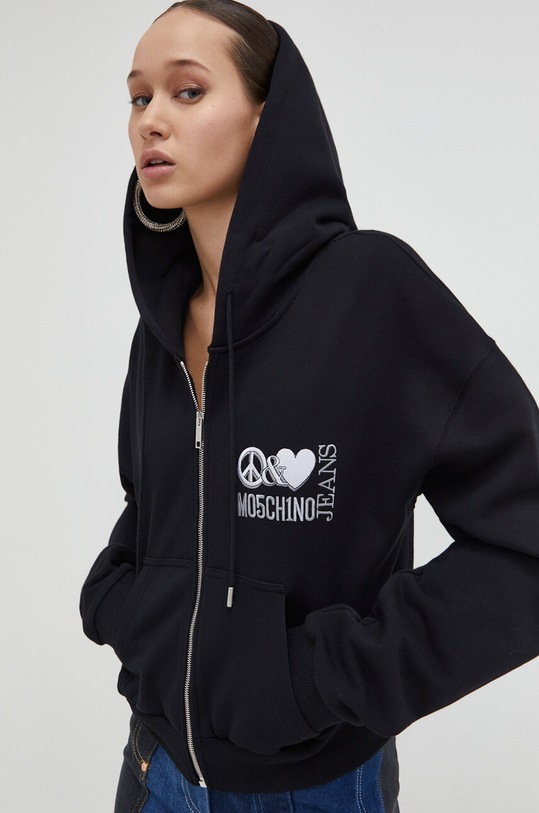 Bavlněná mikina Moschino Jeans s kapucí černá 1711.3257