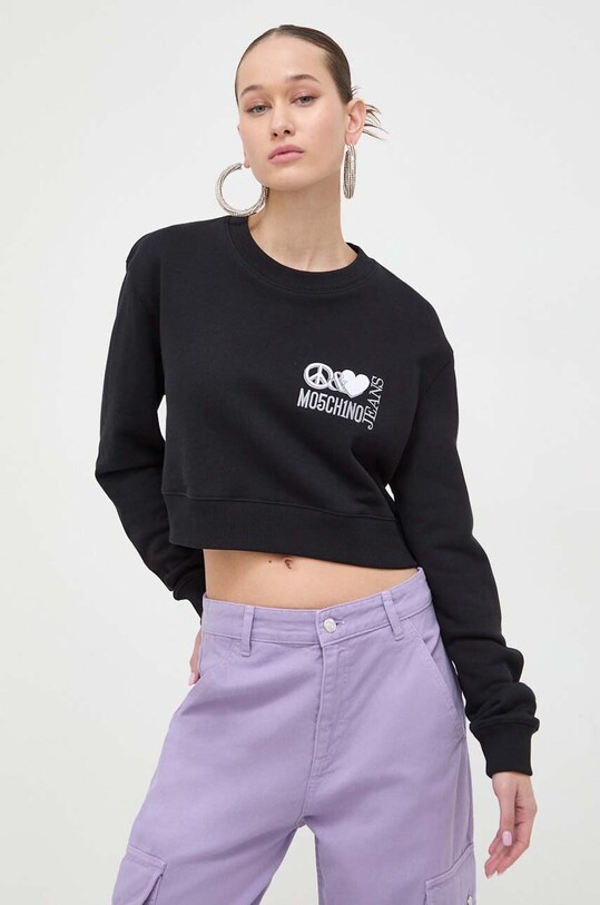 Bavlněná mikina Moschino Jeans bez kapuce černá 1720.3257