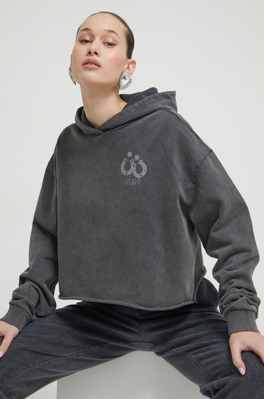 Бавовняна кофта HUGO бавовна сірий 50513168