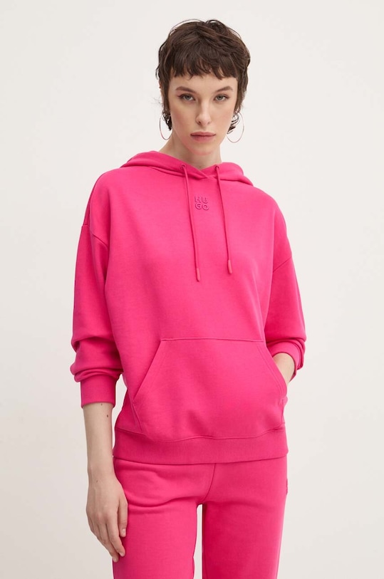 HUGO bluza bawełniana z kapturem różowy 50522423