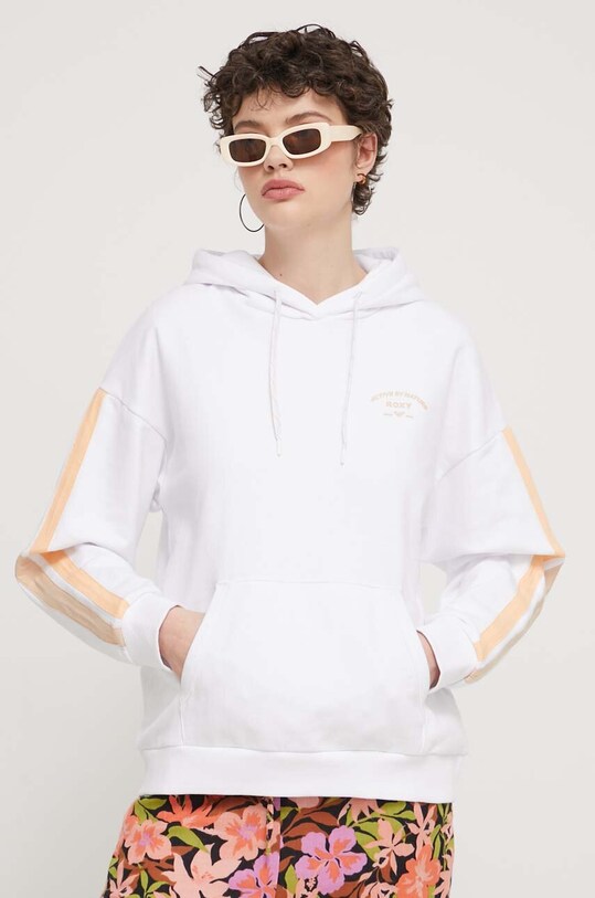 Бавовняна кофта Roxy Essential Energy з капюшоном білий ERJFT04793