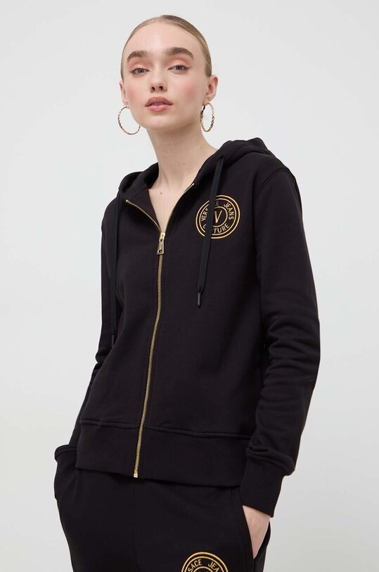 Pamučna dukserica Versace Jeans Couture natpis crna 76HAIT02.CF01T