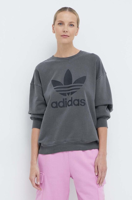 Памучен суичър adidas Originals Washed Trefoil памук сив IN2270