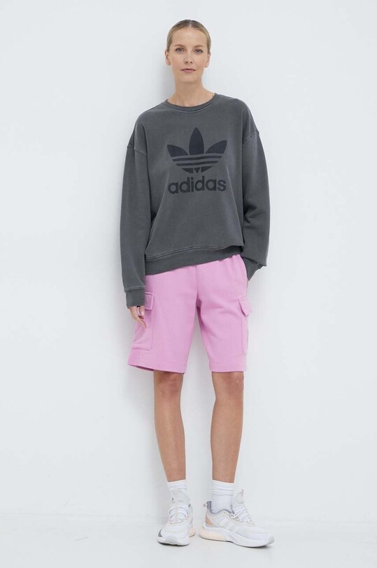 Памучен суичър adidas Originals Washed Trefoil IN2270 сив SS24