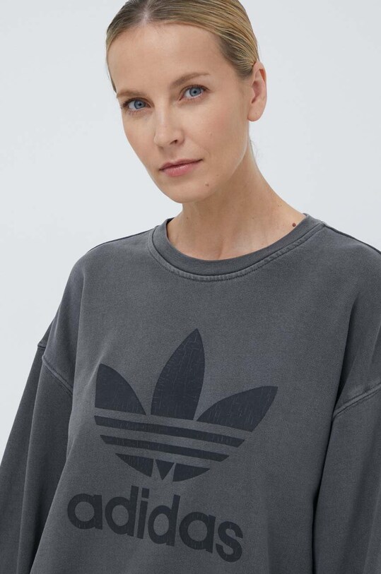 Памучен суичър adidas Originals Washed Trefoil сив IN2270