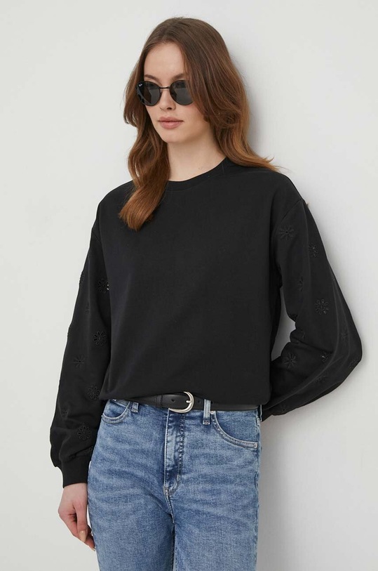 Bombažen pulover United Colors of Benetton Našitek črna 3BC1D1073