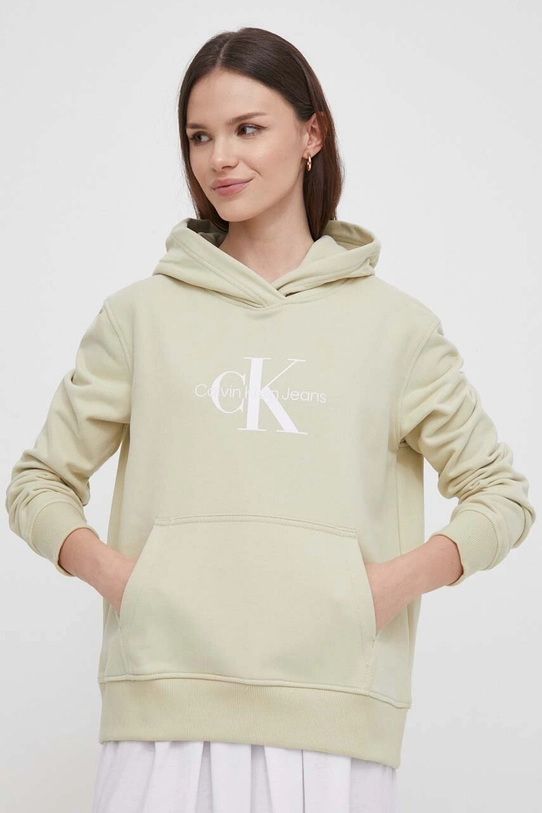 Хлопковая кофта Calvin Klein Jeans с капюшоном зелёный J20J223077