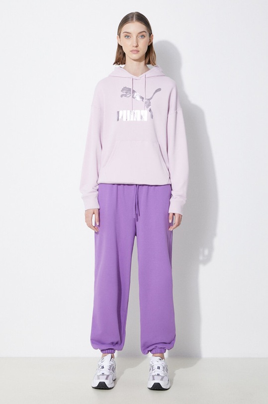 Puma sweatshirt CLASSICS Shiny Logo Hoodie 625595 violet SS24