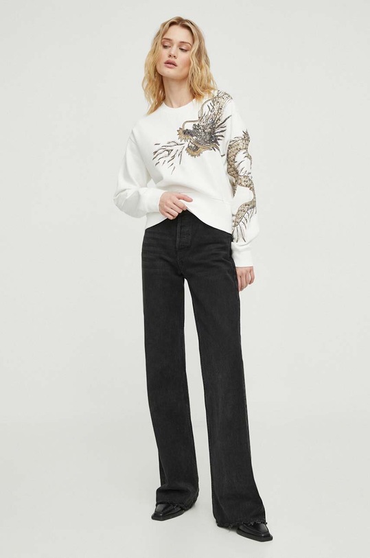 AllSaints bluza bawełniana Dragon aplikacja beżowy WM214Z