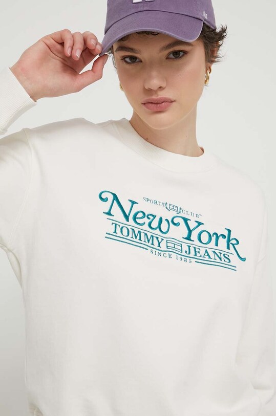 Βαμβακερή μπλούζα Tommy Jeans μπεζ DW0DW17786