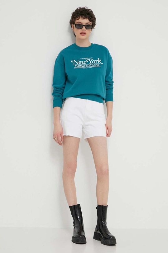 Tommy Jeans bluza bawełniana aplikacja turkusowy DW0DW17786